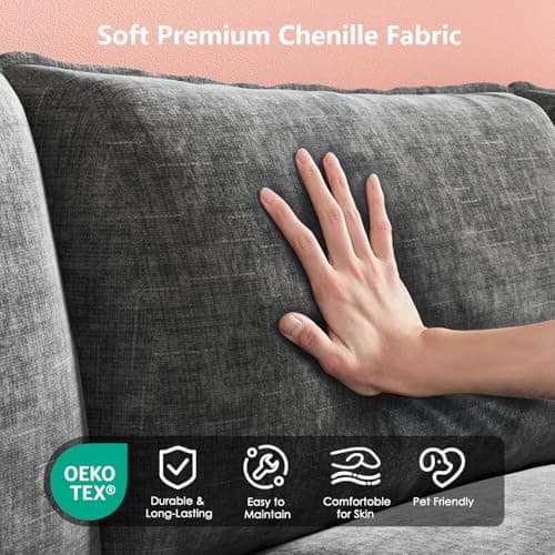 Marsail Modular Sectional Sofa 110.6" U-Shaped Modern Comfy Cloud Couch, 5-Seat Chenille Deep Seat Sofa with Throw Pillow & Movable Ottoman for Living Room, Bedroom and Apartment, Grey 6