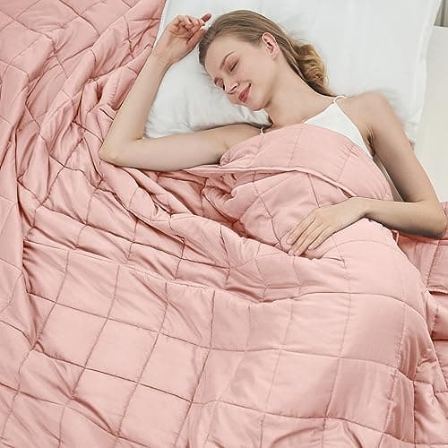 Pink Weighted Blanket for Adults 12lbs, 48"x72", Twin Full Size Cooling Heavy Throw Blanket for 110-130lbs, Microfiber Soft Thick Big Blankets Weighted Comforter Gift for Sleeping