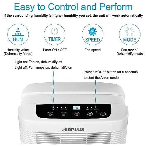 AIRPLUS Dehumidifiers for Home, 3000 Sq. Ft 35 Pint Dehumidifier for Basement with Drain Hose, Ideal for Large Room, Bathroom & Bedroom, with Timer, Washable Air Filter 5