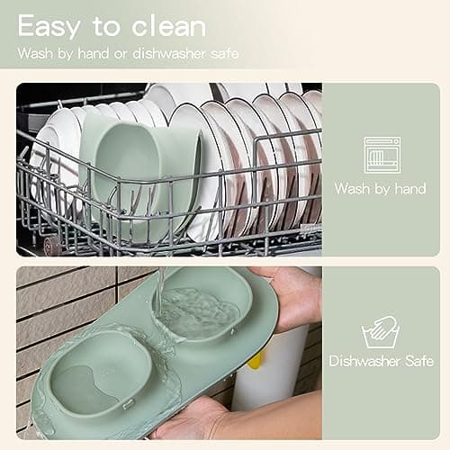 Dog Food Bowls Pet Bowls & Dog Water Bowls with No-Spill and Non-Skid, Feeder Bowls with Dog Bowl Mat for Small Medium Large Size Dogs Cats Puppy Pets, Dog Dishes (Green) 5