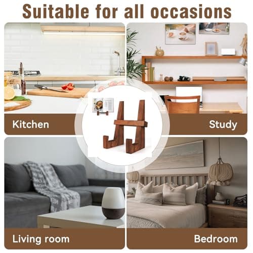 DEBETOOL Cookbook Stand for Kitchen - 8.8 inch Wooden Cookbook Holder for Kitchen Counter Decor, Multifunctional Recipe Book Stand, Rustic Brown Recipe Book Holder Stand 6