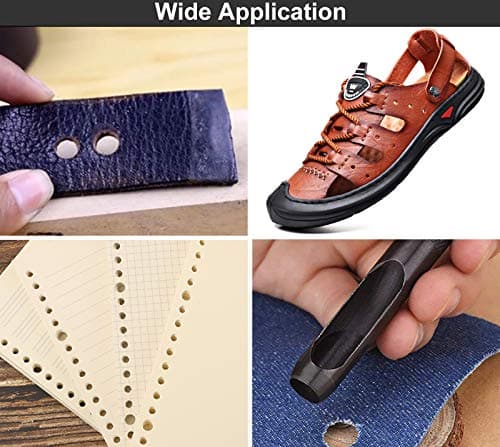 Spurtar Hollow Punch Set 12 Pieces 1/8"- 3/4" Heavy Duty Carbon Steel Round Leather Hole Tool Leather Punch Set Kit for Watch Cloth Belt Gaskets with Storage Bag (Black) 7