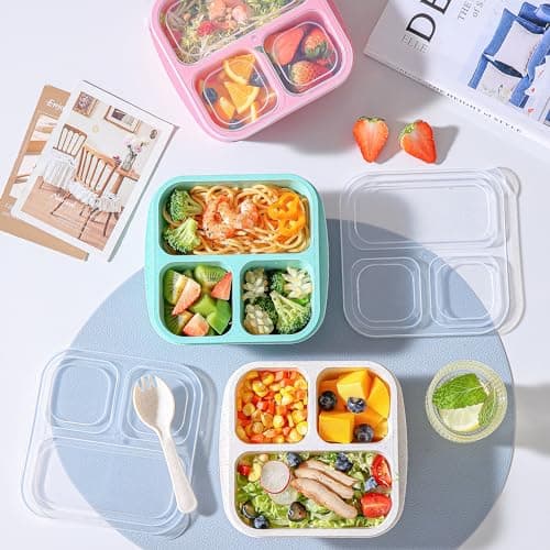 TOUWMX Bento Box For Kids, 4 Pack 3 Compartments Meal Prep Containers Reusable Lunch Containers, Food Storage Containers With Lids, Stackable Snack Boxes for School, Work, and Travel 5