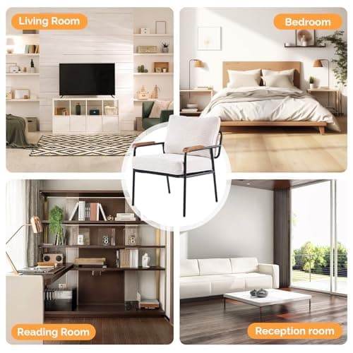 VINGLI Mid-Century Modern Accent Armchiar for Small Space, Small Comfy Upholstered Leisure Reading Chair with Wood Armrest for Bedroom, Living Room, Waiting Room, Linen Beige 8