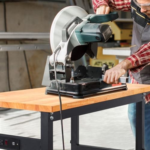 HONRISE Work Bench, Height Adjustable Workbench Heavy Duty Oak Wood Desktop Work Table with Power Socket for Garage, Workshop, Office and Home(47.3 x 23.6 in) 7