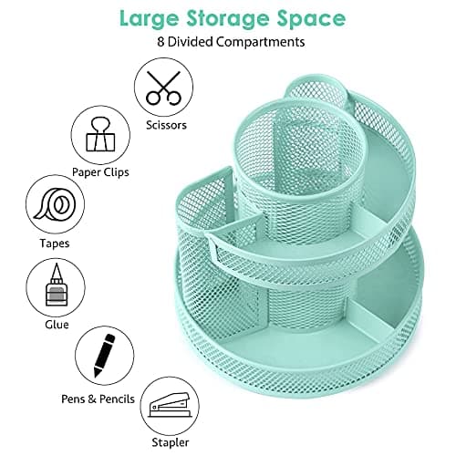 POPRUN Cute aqua spinning desk organizers and accessories,rotating teal office supplies,pen and pencil holder Marker Organizer for School, Home and Office desk, For Christmas 5