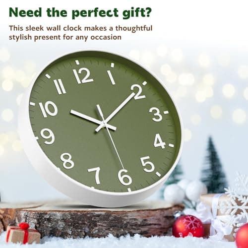 lanktoo Silent Wall Clock Non-Ticking Battery Operated – Modern Olive Green Analog Wall Clock for Living Room, Kitchen, Office, Bedroom – Stylish Home Wall Decor Clock, 8 Inch 6