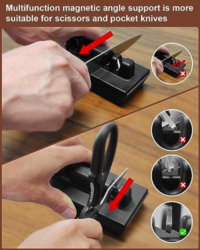 Rolling Knife Sharpener - Knife Sharpening Kit with Diamond & Ceramic Discs 15/20° Multifunction Magnetic Angle Base for Pocket Knife, Kitchen Knives, Chef Knife Set, Scissors 5