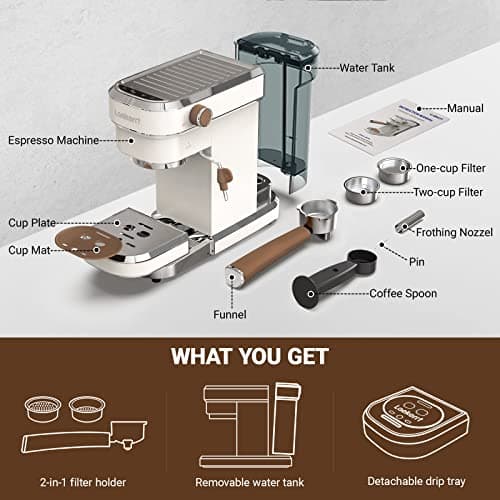 Espresso Machine, Expresso Coffee Machines for Home, 20 Bar Cafetera Espresso with Milk Frother Steam Wand, Compact Small Coffee Maker for Latte and Cappuccino (Pear White, Stainless Steel, Gift) 5