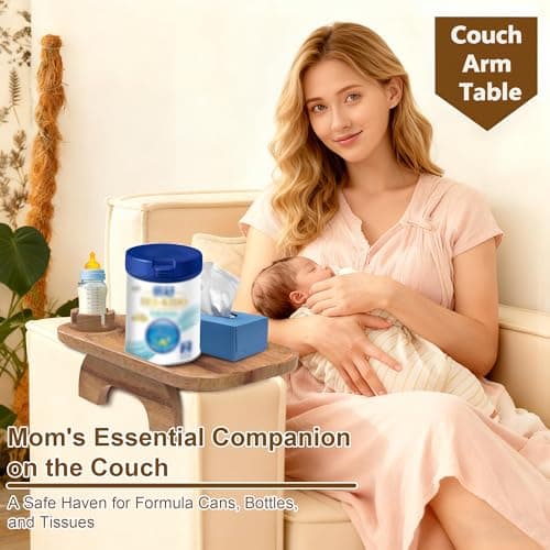 UrbanRoost Acacia Wood Couch Arm Tray,3 in 1 Large Clip on Couch Arm Table with 360° Rotated Phone Holder and Cup Holder, 15.35"x9.85" 6