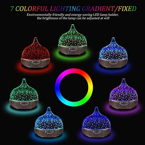 Essential Oil Diffuser 550ml Cool Mist Humidifier 3D Glass Ultrasonic Aromatherapy Humidifier with 7 Color Changing Led Lights, Waterless Auto Shut-Off, Adjustable Timer for Home Bedroom Office 5