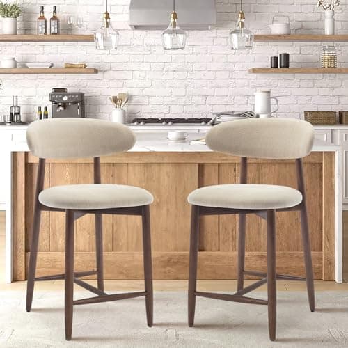 COLAMY Bar Stools Set of 2, Counter Height Bar Stools, Upholstered Counter Stools with Wood Legs for Kitchen Island Dining Room Bar, Beige