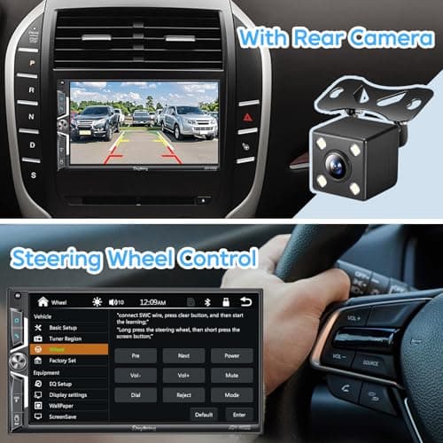 SJoyBring 7" QLED Double Din Car Stereo - Wireless Apple CarPlay & Android Auto, 240W 4.2CHN, SWC, Bluetooth, FM/AM Car Radio, 2 Subwoofers Outputs, Backup Camera 7