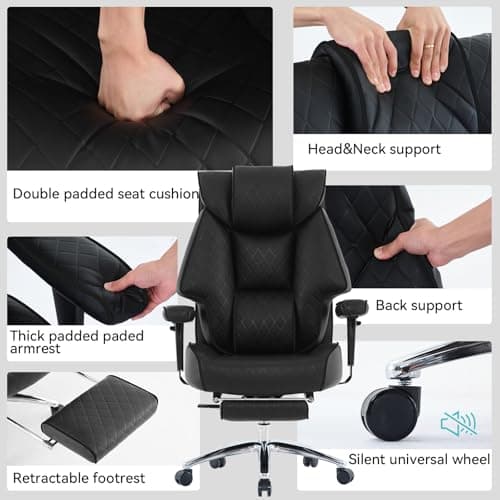 EXCEBET Big and Tall Office Chair with Footrest, PU Leather High Back Executive Office Chair 400lbs, Ergonomic Computer Chairs Lumbar Support for Heavy People (All Black) 7