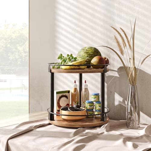 YATINEY Lazy Susan Organizer, Rotating Spice Rack, 2 Tier Spice Turntable Organizer, Industrial Turntable Spice Holder, for Kitchen Countertop and Cabinet, Compact and Versatile, Rustic Brown SR22BR 6