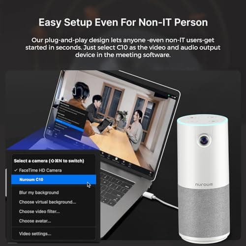 NUROUM C10(2nd Gen) 1080P Conference Webcam with Microphone Speaker, Portable All in One Computer Camera for Video Conference, AI Noise Cancellation & AGC, USB Plug&Play for PC/Desktop Zoom/Teams 9