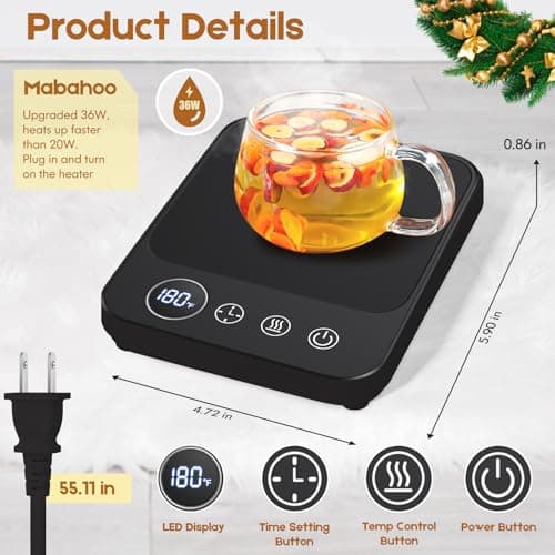 Coffee Mug Warmer, Electric Coffee Cup Warmer for Desk, Milk, Tea, Auto Shut Off, 6 Temp Settings, Heated Plate for Office Kitchen Home, Gifts for Women Men (No Cup) 2