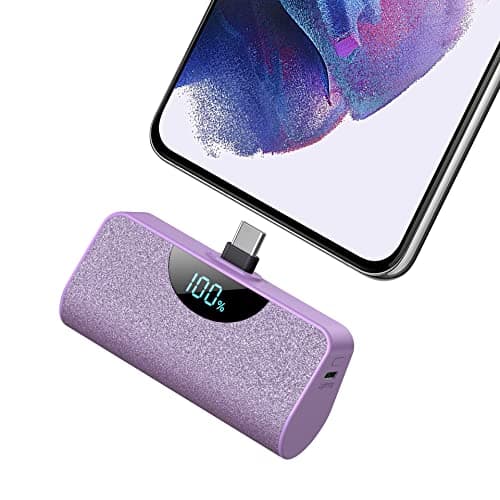 Mini Portable Charger USB-C Power Bank 5200mAh,Ultra Compact LCD Display Battery Pack Backup Charger Compatible with iPhone 17/17 Air/17 Pro/17 Pro Max/16/16 Plus/16 Pro Max/15 Series,Samsung- Purple