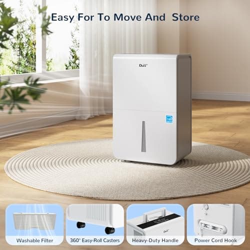 Dehumidifier for Basement,Energy Star Certified for 4500 Sq.Ft Large Room, MAX to 70 Pints/day, included 16.4 Feet Drain Hose and Pump,White 8