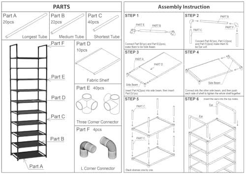 FIDUCIAL HOME 10 Tiers Shoe Rack 20-25 Pairs Sturdy Shoe Shelf 7