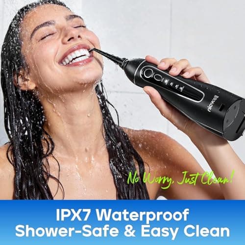 Nicwell Water Dental Flosser Pick for Teeth: 4 Modes 300ml Cordless Portable Rechargeable Oral Irrigator IPX7 Waterproof Cleaner Pik Deep Cleaning Flossing Pic Machine for Home Travel 6