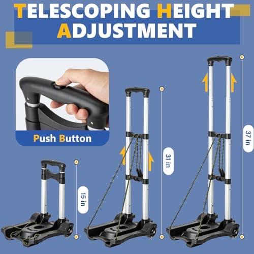 Gorpuire Small Folding Hand Truck Dolly with 2 Wheels, Foldable Luggage Cart, Lightweight Aluminum Collapsible Trolly Portable Dolly for Moving Airport Travel Use 5