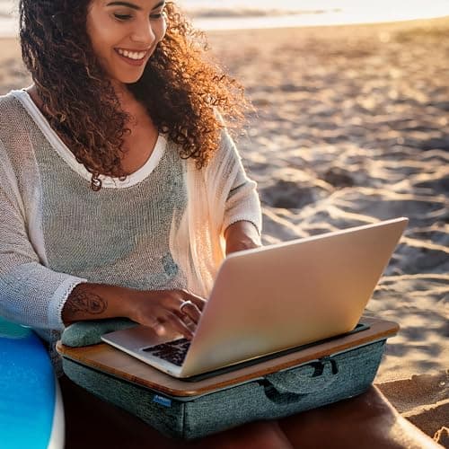 LAPGEAR Portable Laptop Lap Desk with Pillow Cushion, Anti-Slip Strip, Tablet or Phone Storage Slot, Pen and Pencil Pocket, and Wrist Rest - Espresso Woodgrain - Fits 17.3" Laptops - Style No. 91342 7