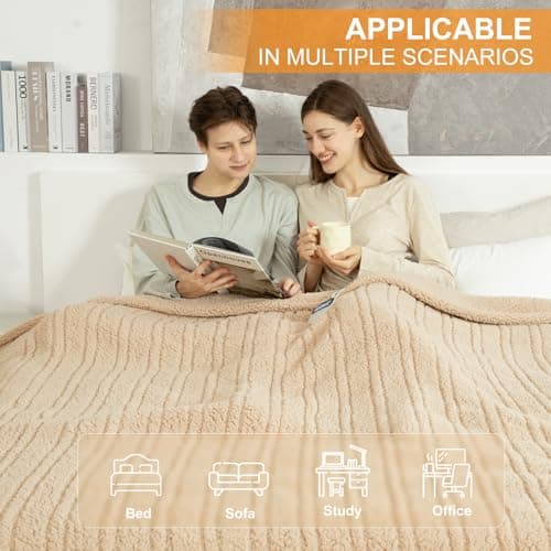 LUZARTA Electric Blanket Queen Size Single Control - 84"X90" Soft Double Sided Sherpa Heated Blanket with 6 Fast Heating Levels & 10 hrs Timer Settings, Washable & ETL Certified for Bed, Beige 8