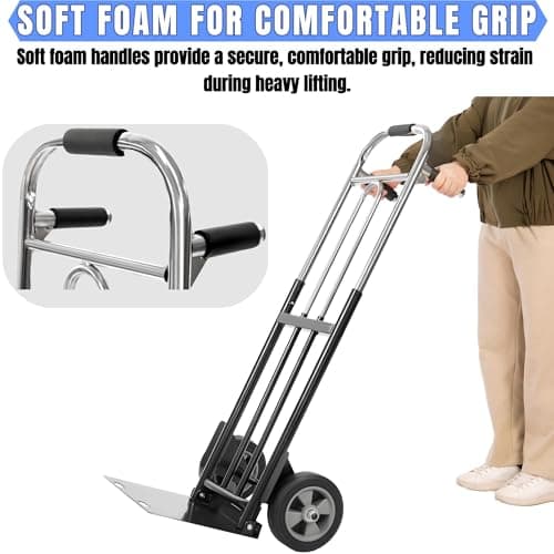 IRONPOW Folding Hand Truck Dolly - 600 LB Capacity, Heavy-Duty Wheels and Compact Design for Moving Heavy Loads in Warehouses, Offices, Homes, and Shopping 5