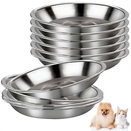 6 Pcs Stainless Steel Cat Bowls Shallow Wide Food Bowls for Cats Replacement Whisker Fatigue Relief for Small Dogs and Cats Indoors (Silver)
