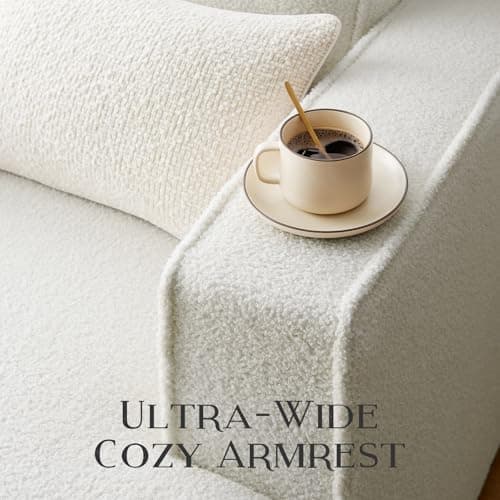 Couches for Living Room, 82” Spacious Deep Seat Sofa for Living Room/Bedroom/Office/Apartment, Sofa Bed for Small Spaces, Detachable Futon Couch Cover, Easy to Install, Beige Teddy Fleece 8