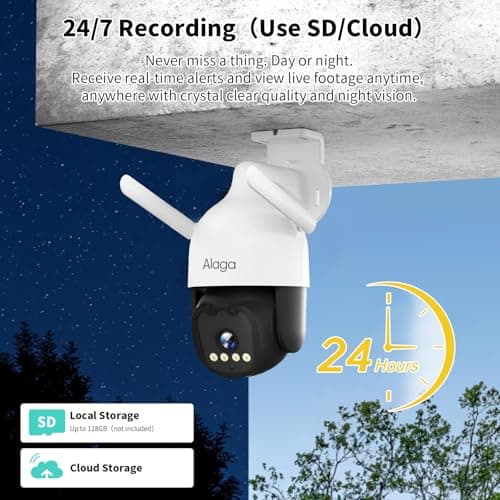 Alaga Outdoor Security Camera,Black Light Full Color Night Vision,360° Detailed Coverage,5G and 2.4G WiFi,AI Motion Tracking,F1.0 Lens,Weatherproof,2-Way Audio,7/24 Record,Cloud and Local Storage 9