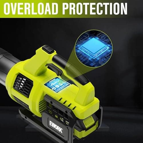 EWORK Leaf Blower Cordless with Battery and Charger, 21V-550CFM High Power, Lightweight Handheld Electric Blower, Powerful Blower for Lawn Care, Patio, Leaves & Dust, Green 7