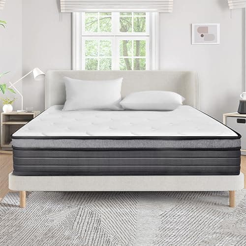 EIUE Queen Size Mattress - 10 Inch Hybrid, Pocket Spring, Medium Firm, Breathable & Supportive,Light White