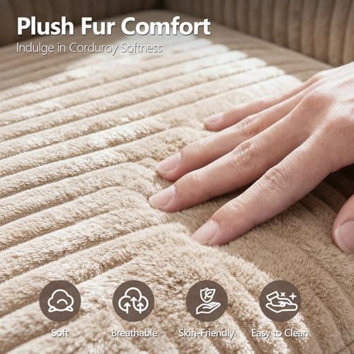 67" Oversized Chaise Lounge Chair Indoor, Soft Boneless Cloud Couch with 3 Pillows, 4 Side Pockets and 2 Cup Holders, Comfy Corduroy Sleeper Couch for Living Room Bedroom 7