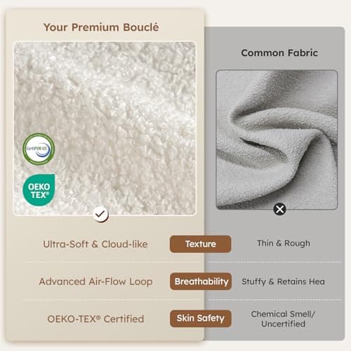 BERRY NEST Queen Size Cloud Bed Frame, Soft Boucle Bed Frame with Adjustable Headboard, Solid Wood Legs, Rounded Corners Design & Easy Assembly – Modern Platform Bed,Cream 6