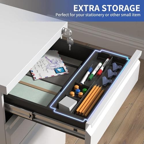 Allouncer 3 Drawer Filing Cabinet with Lock, File Cabinets for Home Office, Locking File Cabinet, Under Desk Mobile File Cabinet for A4-Size/Letter-Size/Legal-Size, Fully Assembled(White) 5