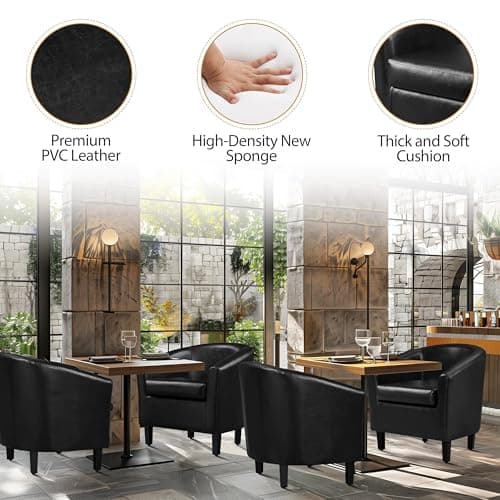 Yaheetech Barrel Chairs Set of 2, Faux Leather Club Armchairs, PU Leather Accent Chairs with Soft Padded Seat for Living Room Bedroom Waiting Reading Room, Black 9