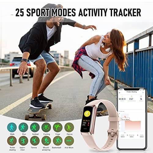 Bakoor Fitness Tracker, Fitness Watch with 24/7 Heart Rate Blood Oxygen Sleep Monitor, Step Tracker with 1.1" AMOLED Touch Color Screen, Activity Counter Pedometer for Women Men Android iOS 5