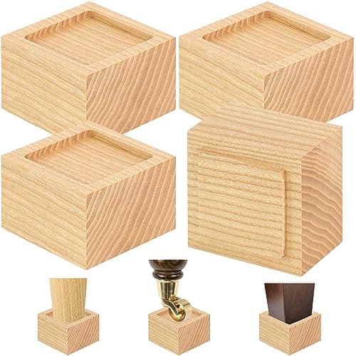 FASONLA Bed Risers (Set of 4) - Oak Solid Wood Furniture Risers Lifts Height 2" with Non-Slip Recessed Hole (4pcs-2" Height-Natural Color)