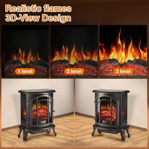 24" Electric Fireplace Heater - Freestanding Fire Places Electric Fireplace Stove with Realistic LED 3D Flames and Logs, Infrared Heater Indoor with Remote Contro, Timer, 750 | 1500W 7