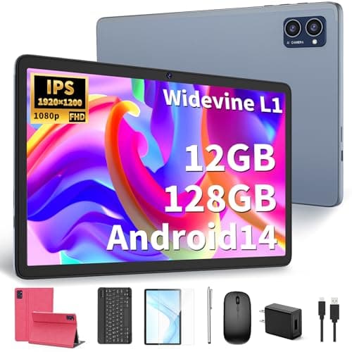 JJGJ Android Tablet with Keyboard, 10 inch Android 14 Tablet, 12GB RAM+128 Storage(Expand to 1TB), Octa-Core, 2K 1920x 1200 Display, 13MP Dual Camera, 7000mAh, 5G/2.4G WiFi,GPS,Bluetooth 5.0(Pink)