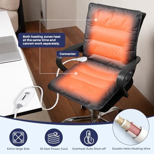 Heated Seat Cushion for Office Chair, Heated Seat Pad for Pain Relief Promote Blood Circulation with 3 Heat Levels & 90mins Auto-off, Chair Warmer for Back, Waist, Hips, Thighs Home Office Use Dark 2