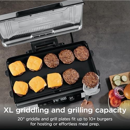 Ninja Sizzle Pro XL 20-Inch Indoor Griddle + Grill, Detachable Ventilated Lid, Grease Control, Ceramic Nonstick Plates, Even Edge Cooking, Extra Large Capacity, Versatile, Silver, GX101 5