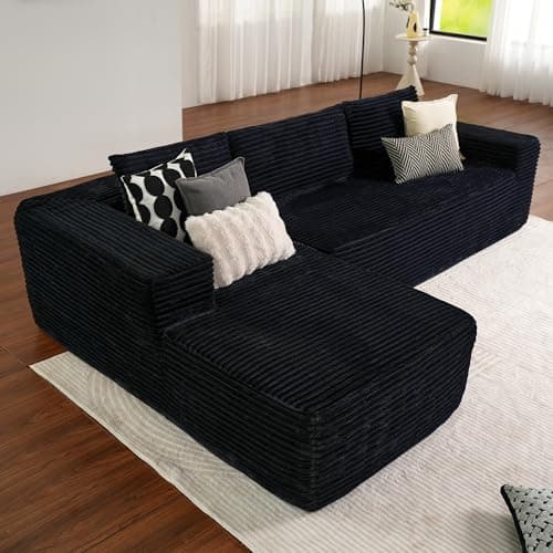 ovios 104" Cloud Boneless Couch with L-Shape Chaise,Modern Sectional Modular Sofa with Deep Seat, Upholstered Couches for Living Room Bedroom,No Assembly Required, Black (Plush Corduroy Fabric) 7