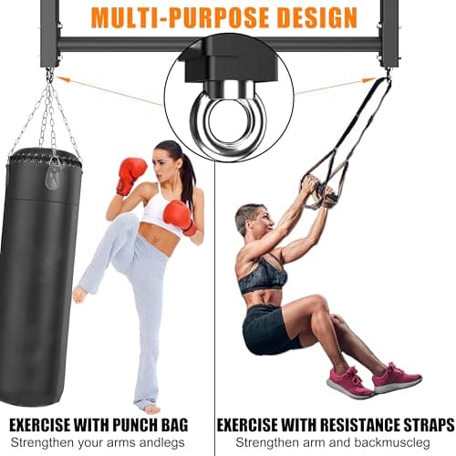 HWOOUSA Ceiling Mounted Pull Up Bar, Heavy Duty 700 LBS Multi Grip PullUp Bars, 48" Rafter Chin Up Bar, Ceiling Joist for Garage/Gym/Basement with Comfortable Grip & Round Anchors, Easy to Install 5