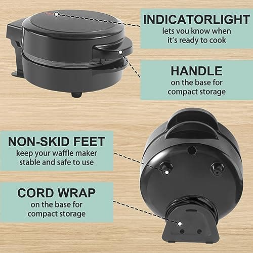 Mini Waffles Maker, Small Waffle Irons Non-stick, Breakfast Belgian Waffles, Mini Waffle Iron Make Waffle in Minutes, Portable Pancake Maker Machine for Kid, Easy to Clean, 5 Inches Wide, Black 7