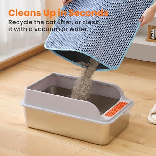 Petinstinct Extra Large Cat Litter Mat, 30x22 Inches Honeycomb Double Layer Cat Litter Trapping Mat, Non Slip Waterproof Urine Proof Large Kitty Litter Box Mat for Floor, Kitten Supplies, XL, Blue 5