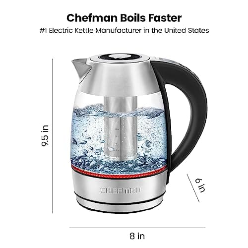 Chefman 1.8L Digital Electric Glass Kettle+ w/ Rapid-Boiling & 7 Presets for Precise Temperature, Stainless Steel Tea Infuser Included, Advanced Digital Control 7