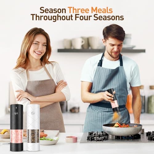Electric Salt and Pepper Grinder Set, Rechargeable Automatic Pepper Mill Grinder with LED Light Gifts for Women, Adjustable Coarseness shakers, One-Hand Operation for Kitchen Essentials 7